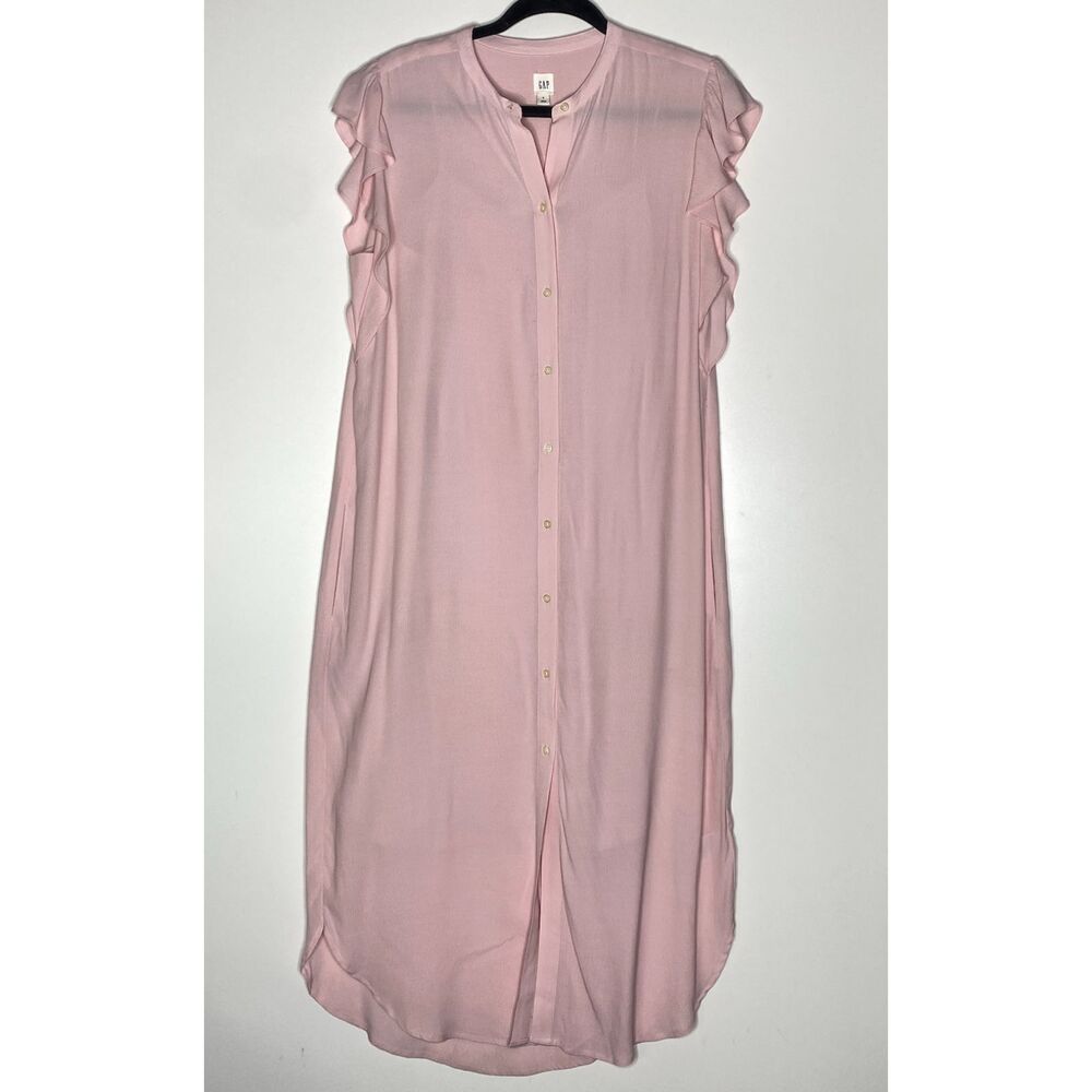 Gap Flutter Sleeve Button Front Side Pocket Midi … - image 1